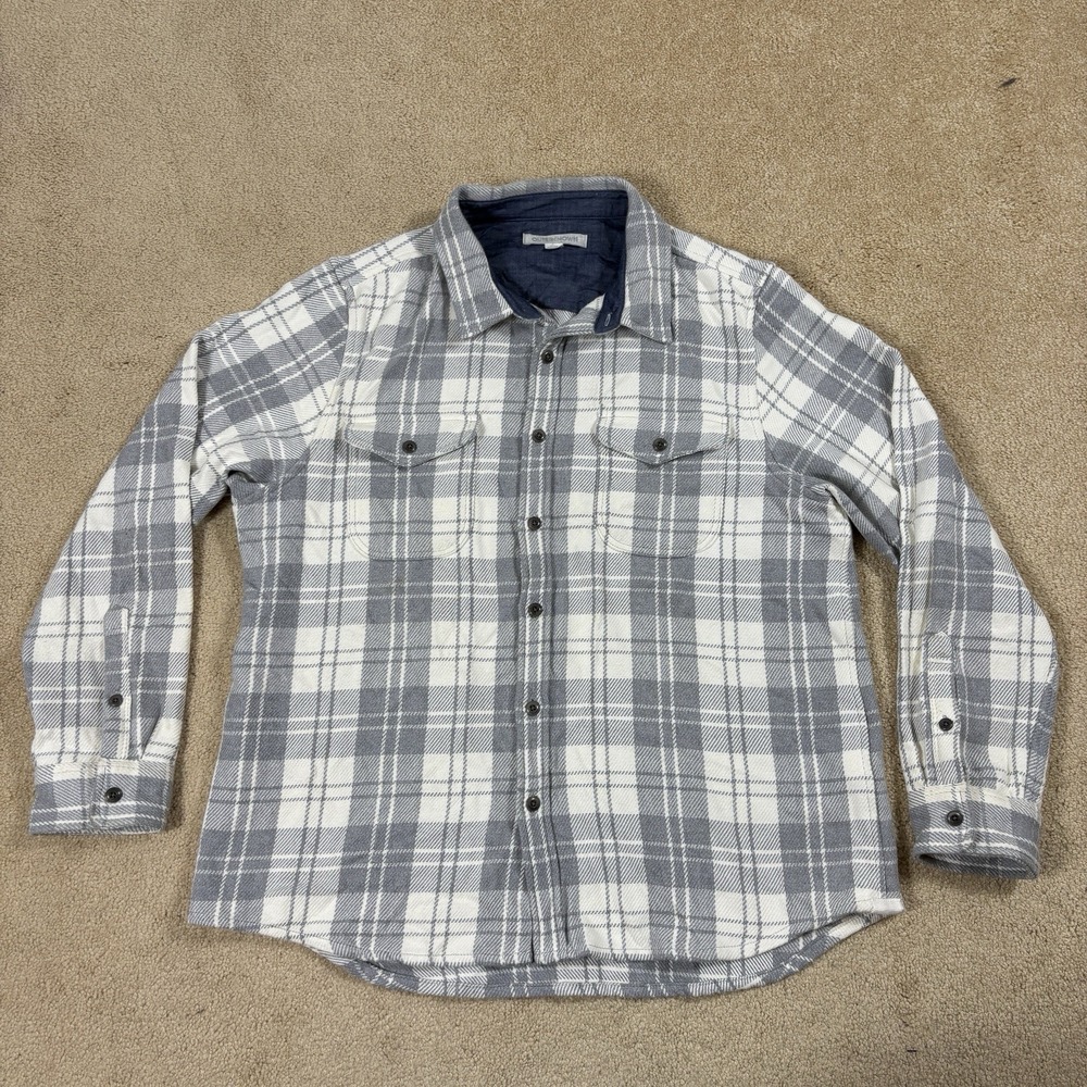 Outerknown Shirt Mens XL Gray White Blanket Shirt Plaid Flannel Long Sleeve